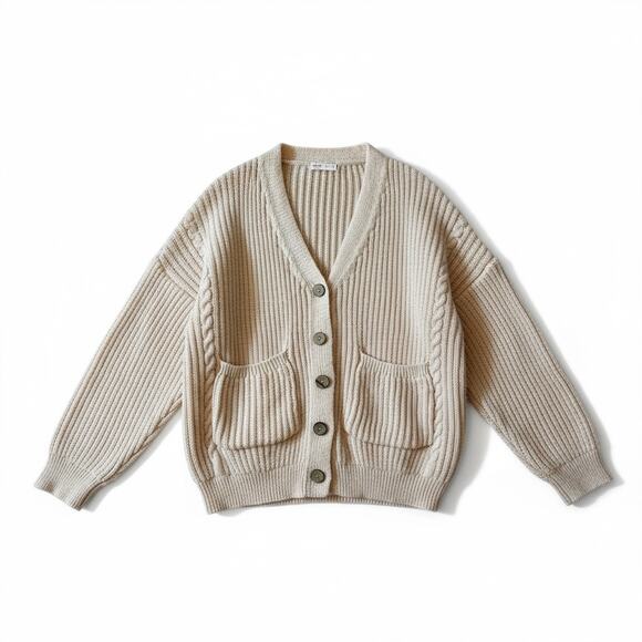 Romwe Women’s Balloon Sleeve Chunky Knit Button Cardigan Peach Small 4 Cottage - Picture 11 of 12